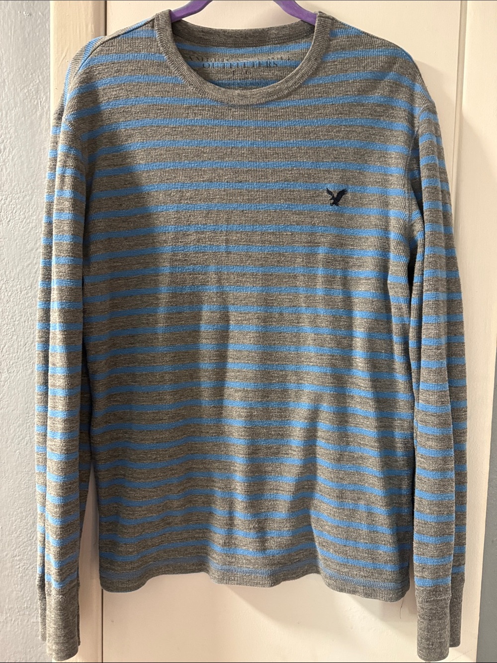 American Eagle Outfitters Gray long sleeve ribbed knit with Blue Stripes